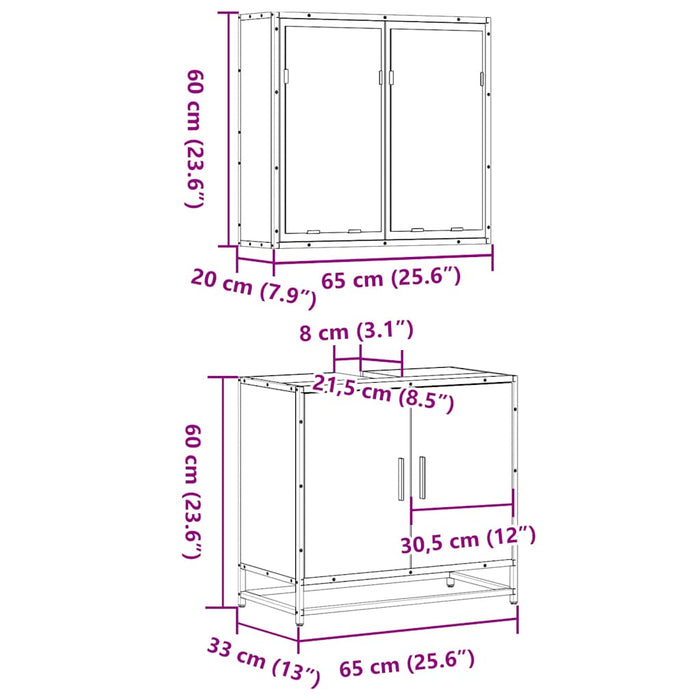 Set mobilier de baie, 2 piese, negru, lemn compozit WALTI