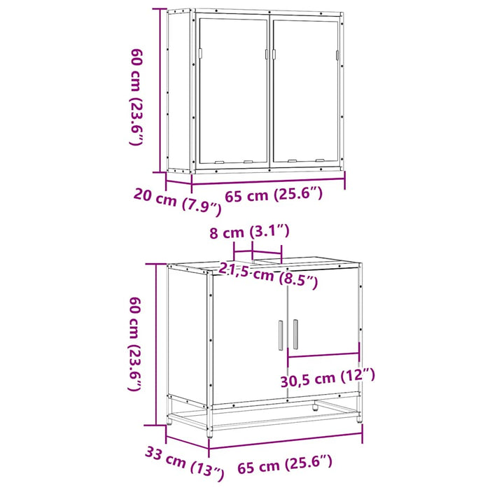 Set mobilier de baie, 2 piese, stejar sonoma, lemn prelucrat WALTI