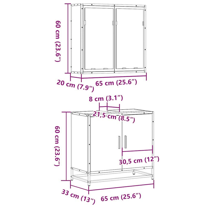 Set mobilier de baie, 2 piese, gri sonoma, lemn prelucrat - WALTI WALTI