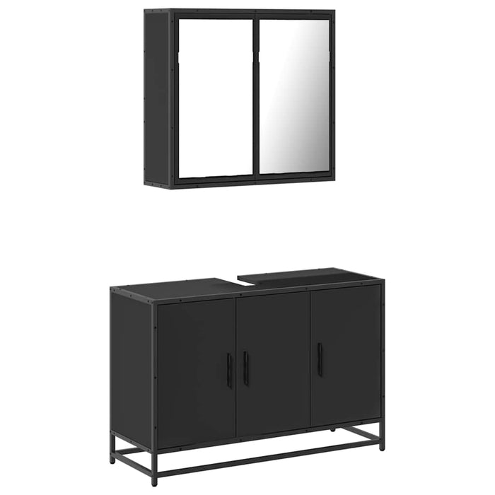 Set mobilier de baie, 2 piese, negru, lemn compozit WALTI