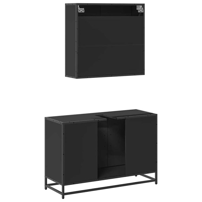 Set mobilier de baie, 2 piese, negru, lemn compozit WALTI