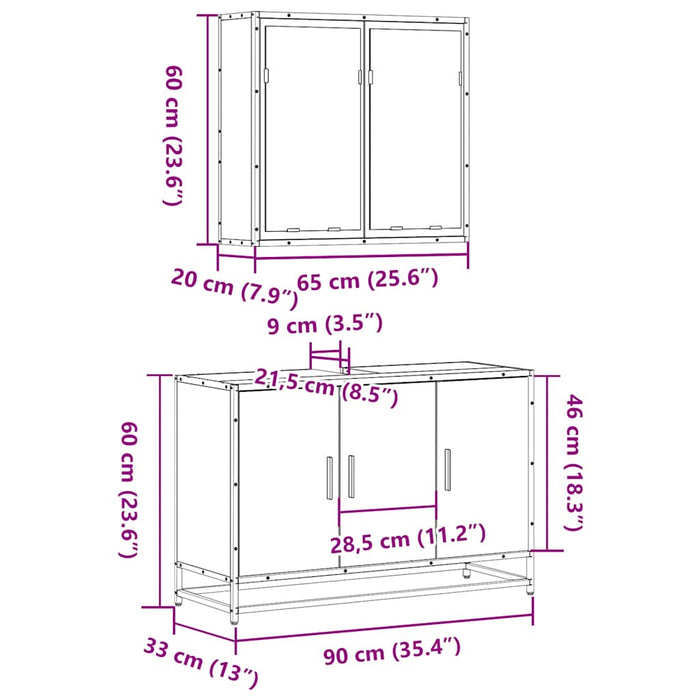 Set mobilier de baie, 2 piese, negru, lemn compozit WALTI