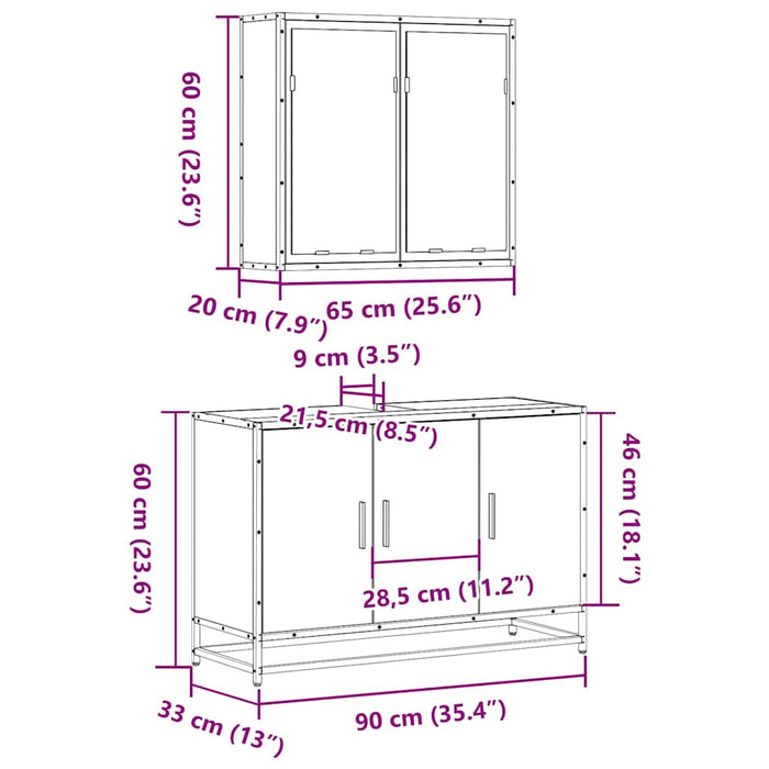 Set mobilier de baie, 2 piese, stejar fumuriu, lemn prelucrat WALTI