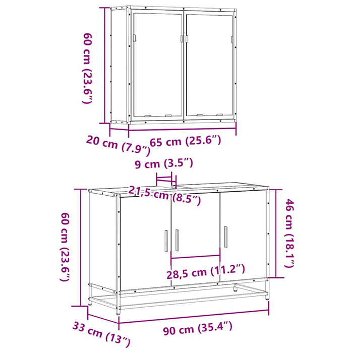 Set mobilier de baie, 2 piese, gri sonoma, lemn prelucrat - WALTI WALTI