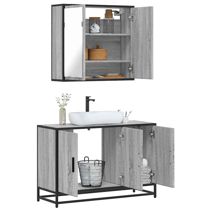 Set mobilier de baie, 2 piese, gri sonoma, lemn prelucrat - WALTI WALTI