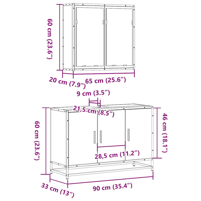 Set mobilier de baie, 2 piese, stejar maro, lemn prelucrat WALTI