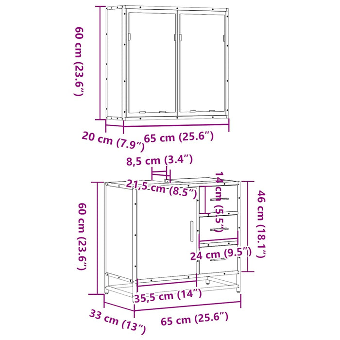 Set mobilier de baie, 2 piese, stejar sonoma, lemn prelucrat WALTI