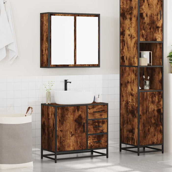 Set mobilier de baie, 2 piese, stejar fumuriu, lemn prelucrat - WALTI WALTI