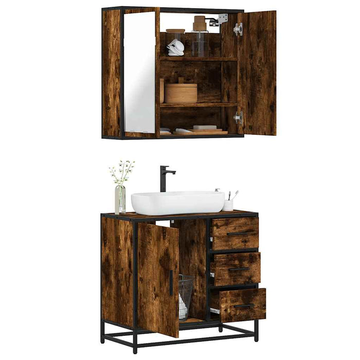 Set mobilier de baie, 2 piese, stejar fumuriu, lemn prelucrat - WALTI WALTI