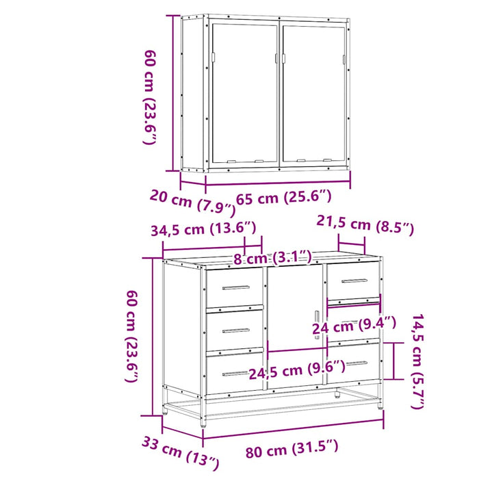 Set mobilier de baie, 2 piese, stejar sonoma, lemn prelucrat WALTI