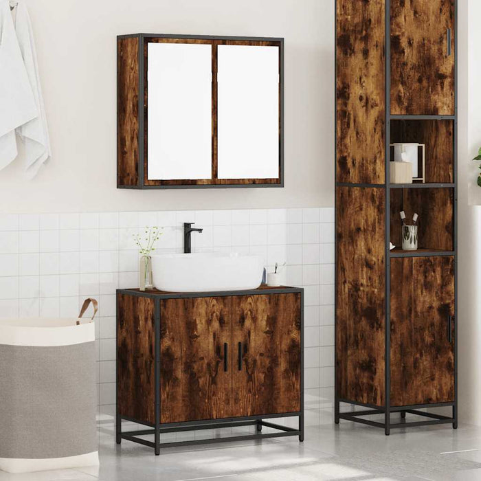 Set mobilier de baie, 2 piese, stejar fumuriu, lemn prelucrat - WALTI WALTI