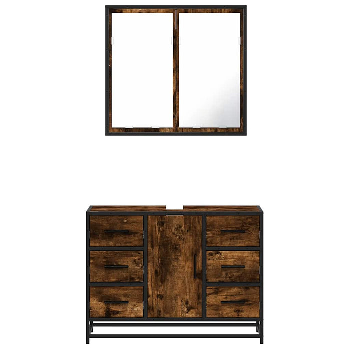 Set mobilier de baie, 2 piese, stejar fumuriu, lemn prelucrat - WALTI WALTI