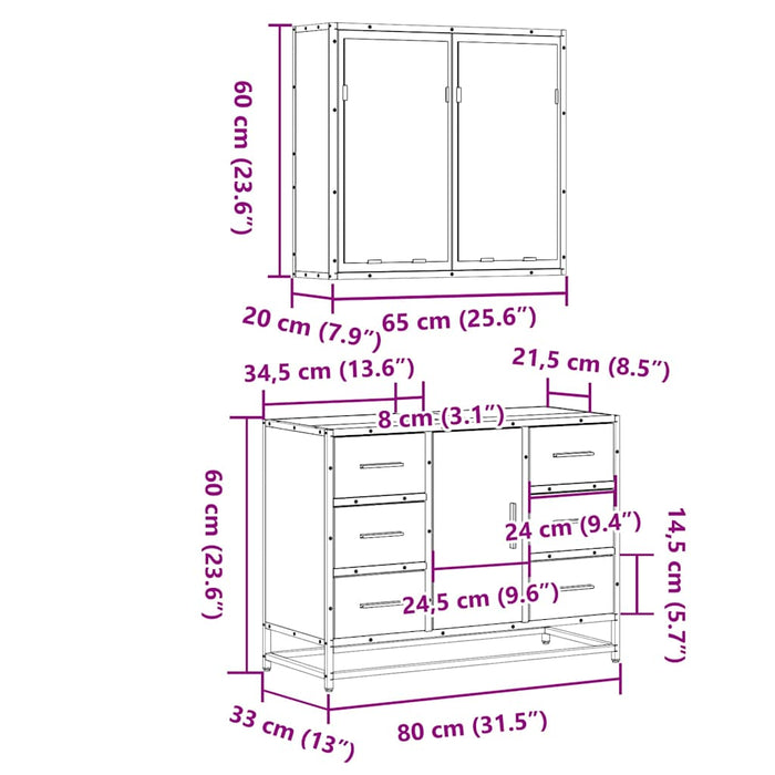 Set mobilier de baie, 2 piese, stejar fumuriu, lemn prelucrat - WALTI WALTI