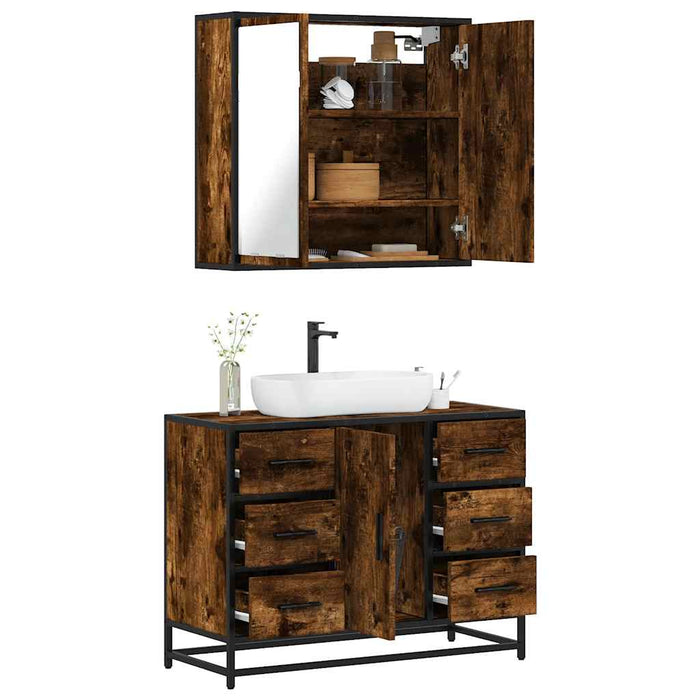 Set mobilier de baie, 2 piese, stejar fumuriu, lemn prelucrat - WALTI WALTI