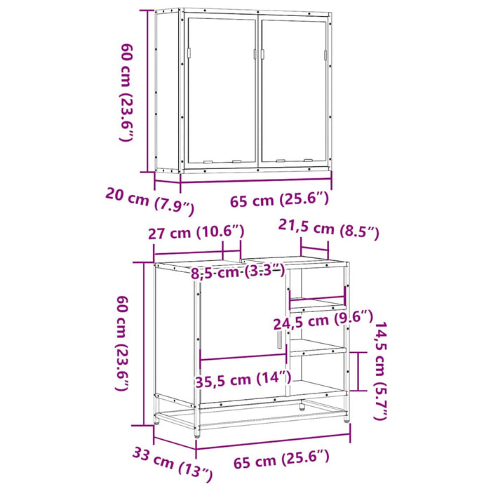 Set mobilier de baie, 2 piese, stejar sonoma, lemn prelucrat WALTI