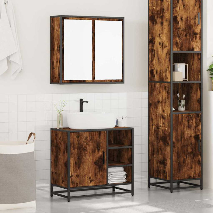Set mobilier de baie, 2 piese, stejar fumuriu, lemn prelucrat - WALTI WALTI