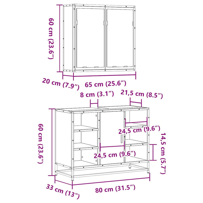 Set mobilier de baie, 2 piese, stejar sonoma, lemn prelucrat WALTI