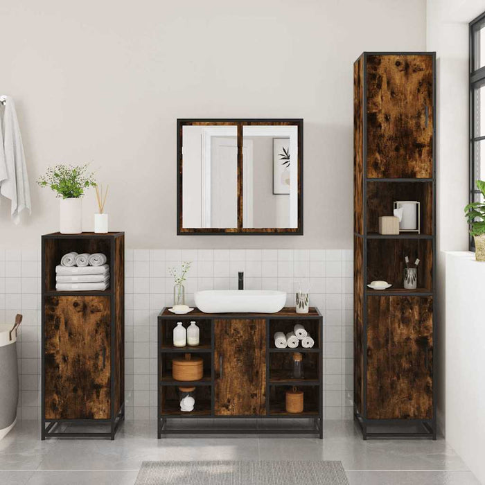 Set mobilier de baie, 2 piese, stejar fumuriu, lemn prelucrat - WALTI WALTI