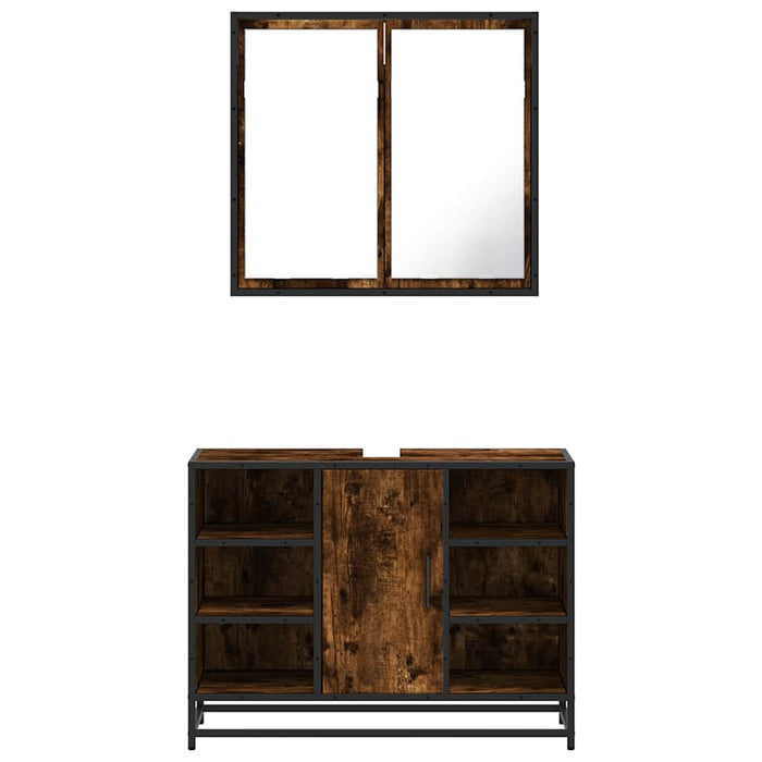 Set mobilier de baie, 2 piese, stejar fumuriu, lemn prelucrat - WALTI WALTI
