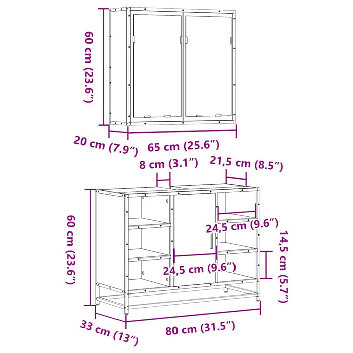 Set mobilier de baie, 2 piese, stejar fumuriu, lemn prelucrat - WALTI WALTI