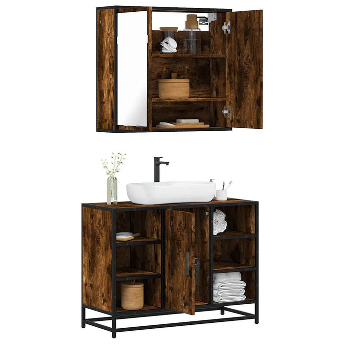Set mobilier de baie, 2 piese, stejar fumuriu, lemn prelucrat - WALTI WALTI