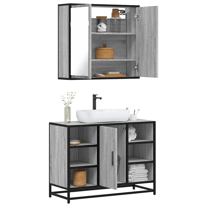 Set mobilier de baie, 2 piese, gri sonoma, lemn prelucrat - WALTI WALTI
