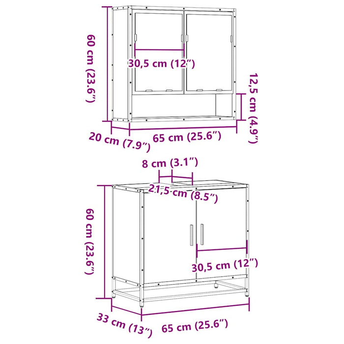 Set mobilier de baie, 2 piese, stejar sonoma, lemn prelucrat WALTI