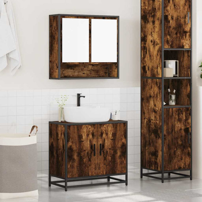 Set mobilier de baie, 2 piese, stejar fumuriu, lemn prelucrat - WALTI WALTI