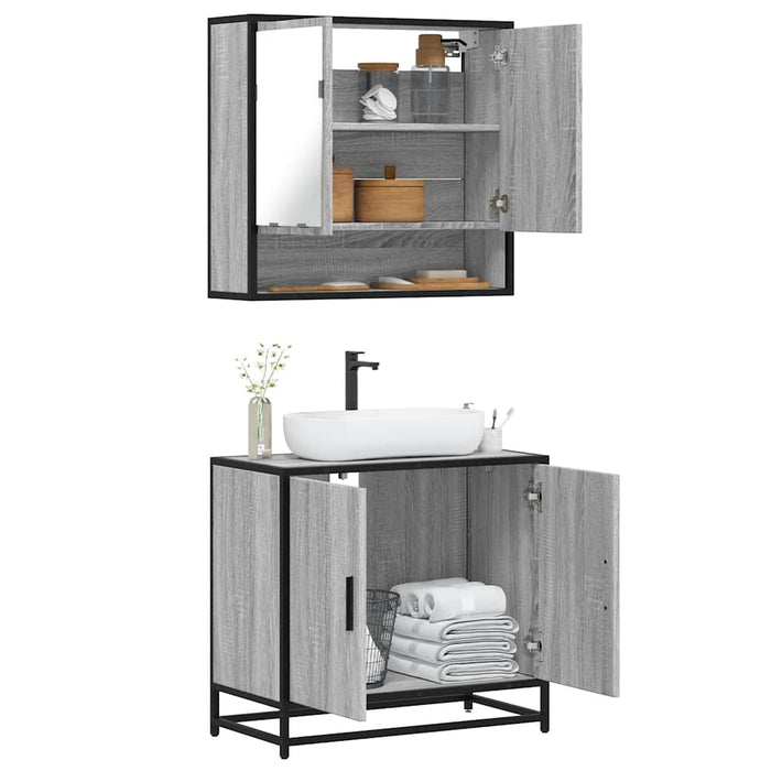 Set mobilier de baie, 2 piese, gri sonoma, lemn prelucrat WALTI