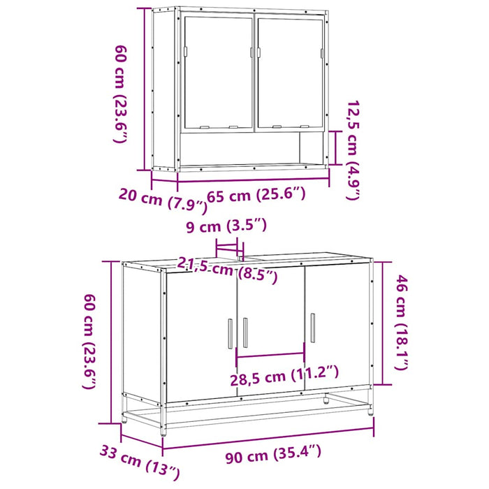 Set mobilier de baie, 2 piese, stejar sonoma, lemn prelucrat WALTI