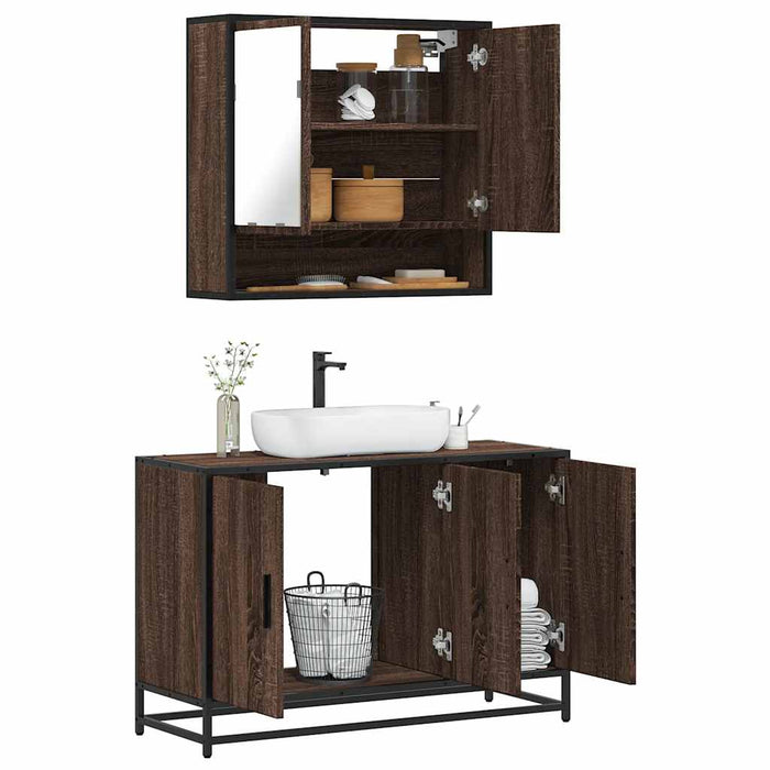 Set mobilier de baie, 2 piese, stejar maro, lemn prelucrat - WALTI WALTI