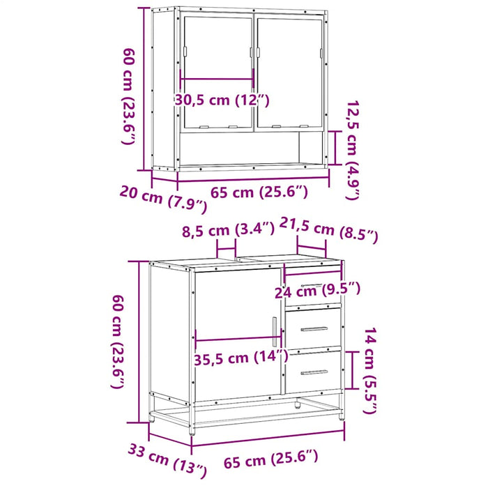 Set mobilier de baie, 2 piese, negru, lemn compozit WALTI