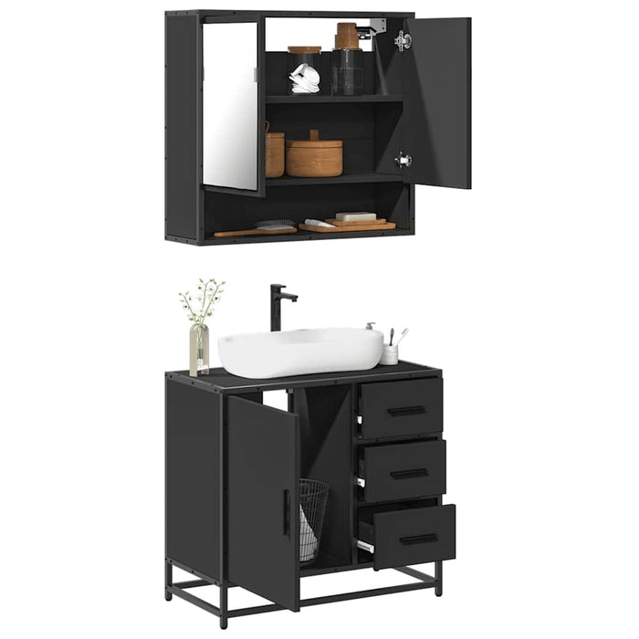 Set mobilier de baie, 2 piese, negru, lemn compozit WALTI