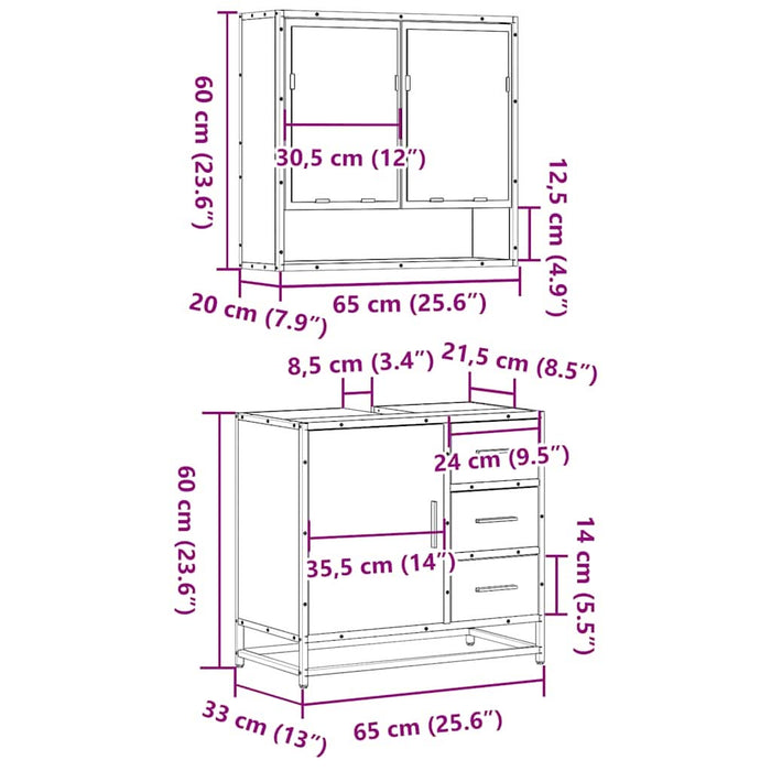 Set mobilier de baie, 2 piese, stejar sonoma, lemn prelucrat - WALTI WALTI