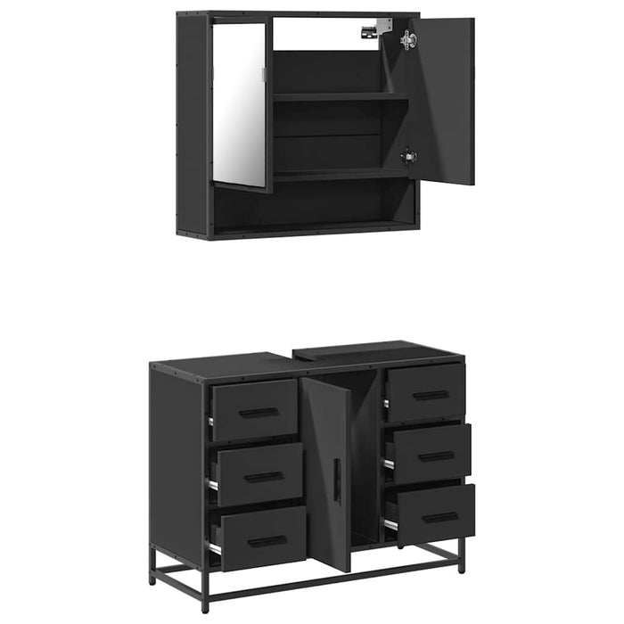 Set mobilier de baie, 2 piese, negru, lemn compozit WALTI