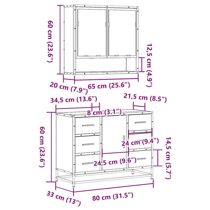 Set mobilier de baie, 2 piese, negru, lemn compozit WALTI