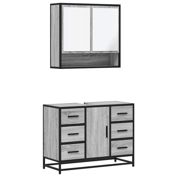 Set mobilier de baie, 2 piese, gri sonoma, lemn prelucrat WALTI