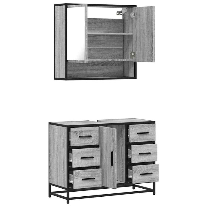 Set mobilier de baie, 2 piese, gri sonoma, lemn prelucrat WALTI