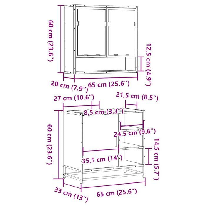 Set mobilier de baie, 2 piese, negru, lemn compozit WALTI