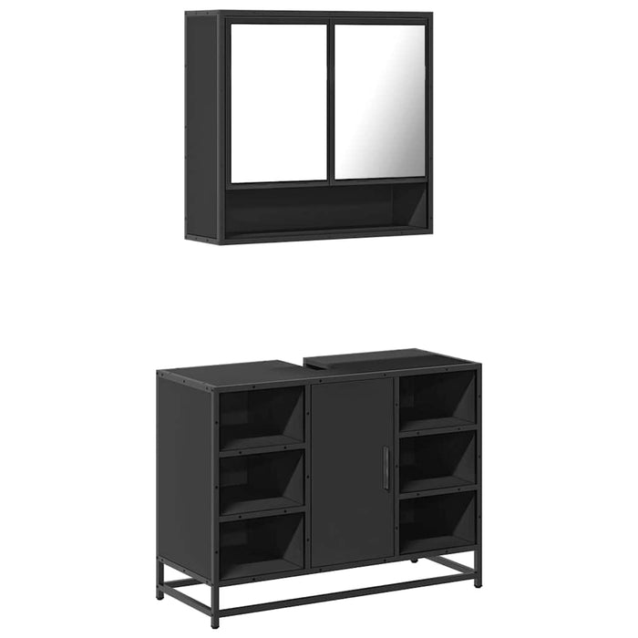 Set mobilier de baie, 2 piese, negru, lemn compozit WALTI