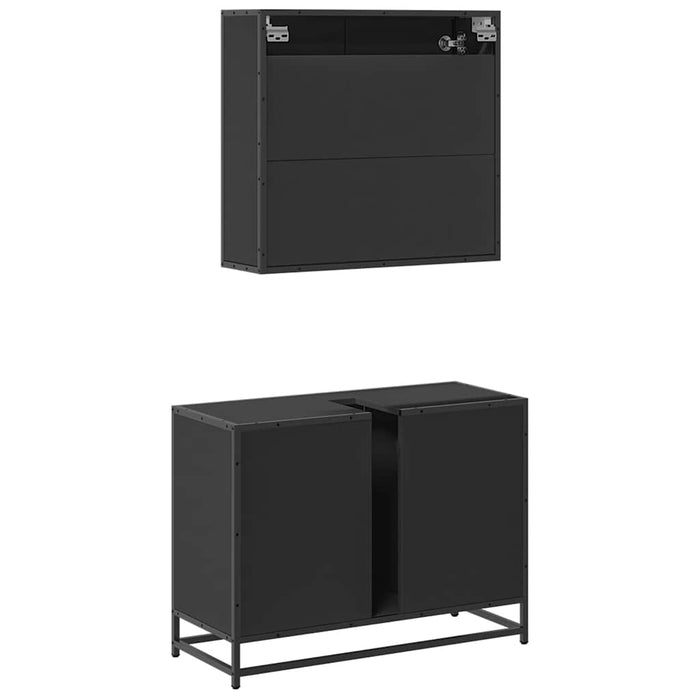 Set mobilier de baie, 2 piese, negru, lemn compozit WALTI