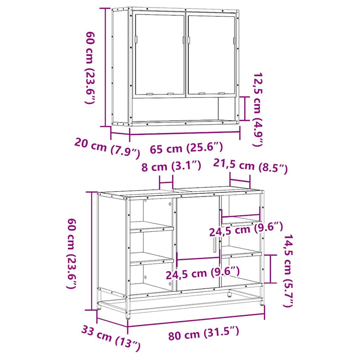 Set mobilier de baie, 2 piese, negru, lemn compozit WALTI