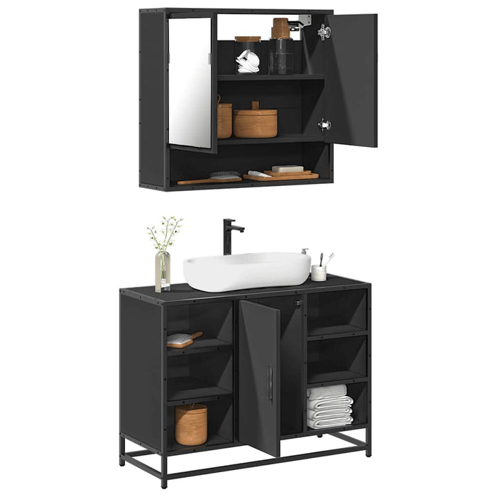 Set mobilier de baie, 2 piese, negru, lemn compozit WALTI