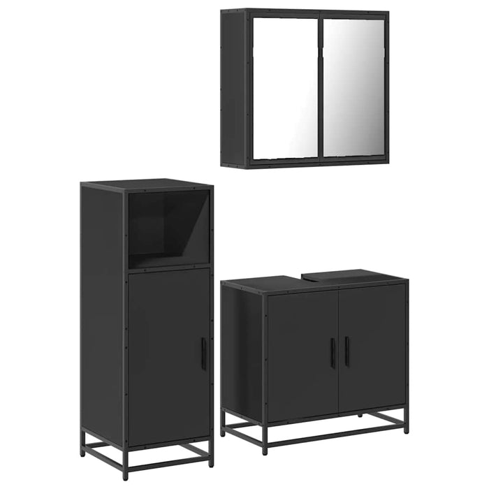 Set mobilier de baie, 3 piese, negru, lemn compozit WALTI