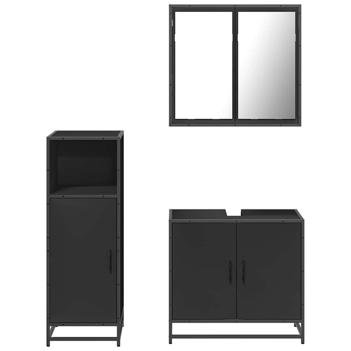 Set mobilier de baie, 3 piese, negru, lemn compozit WALTI