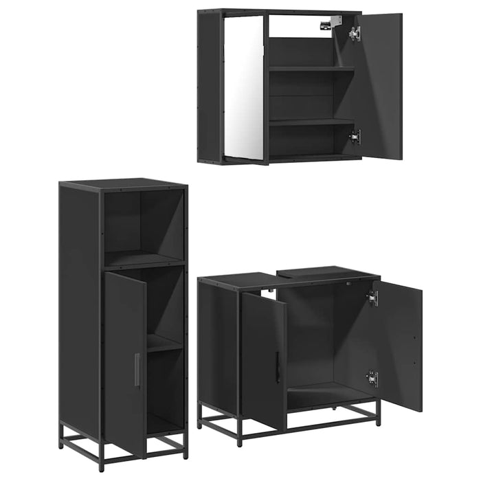 Set mobilier de baie, 3 piese, negru, lemn compozit WALTI