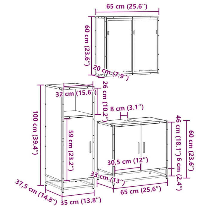 Set mobilier de baie, 3 piese, stejar sonoma, lemn prelucrat - WALTI WALTI