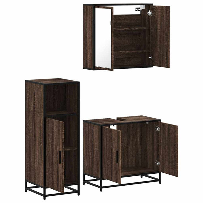 Set mobilier de baie, 3 piese, stejar maro, lemn prelucrat WALTI