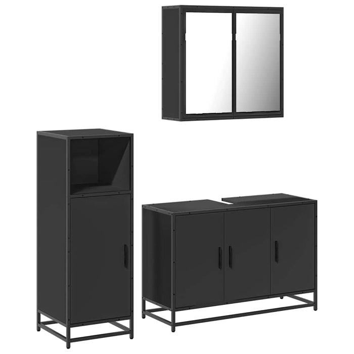 Set mobilier de baie, 3 piese, negru, lemn compozit WALTI