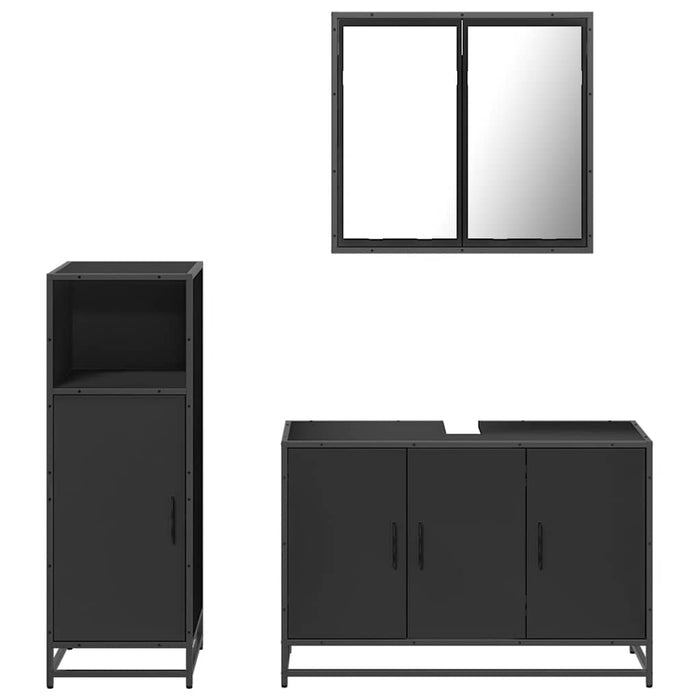 Set mobilier de baie, 3 piese, negru, lemn compozit WALTI